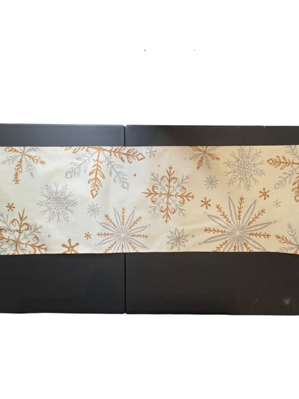 Christmas Snowflake Table Runner Gold Silver White Holiday Winter Decor